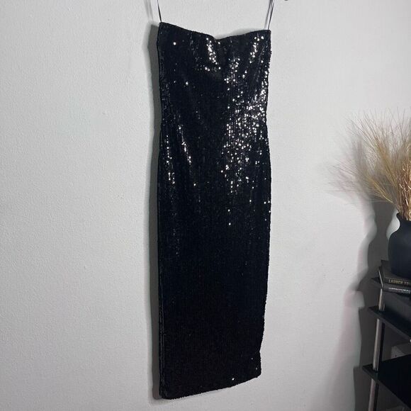 NEW‎ SPRWMN Dress Sequin Strapless Tube Midi Dress Black Size M - Picture 3 of 11